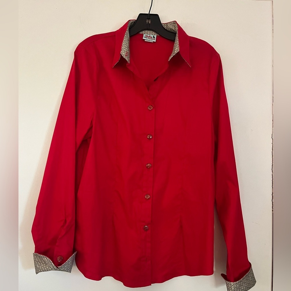 NWOT Haley & the Hound Bella blouse with khaki bridle bit trim 14 12
